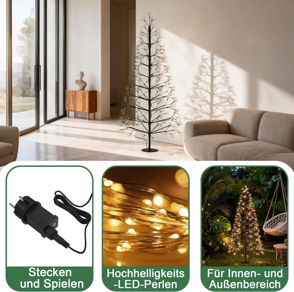 Albero di Natale a LED, 150 cm, albero luminoso, in ferro, con 1500 LED, albero di Natale con tronco rimovibile, con supporto in metallo, bianco freddo