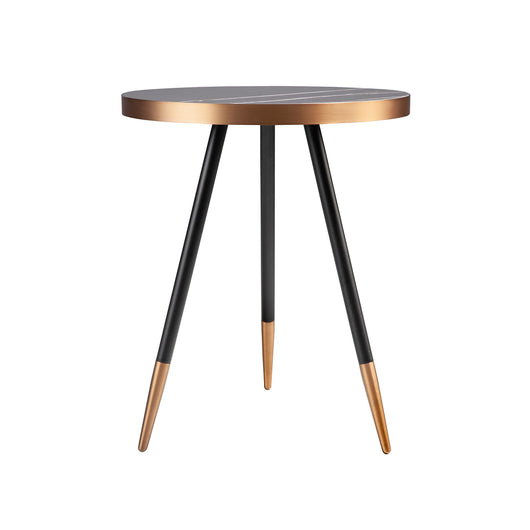 Tavolo rotondo ad angolo in marmo porcellanato e acciaio nero