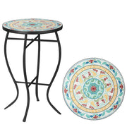 Tavolino da giardino rotondo con mosaico e gambe in metallo ¨C Zephmum ¨C 35,5x35,5x53,5 cm Turchese