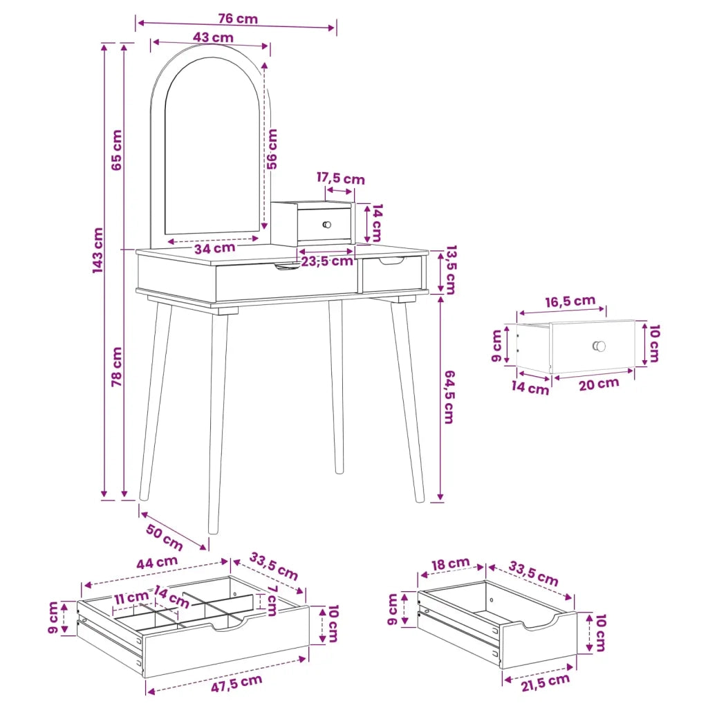 Set Tavolo da Trucco FAUSKE 3 pcs Bianco 76 x 50 x 143 cm 3438578