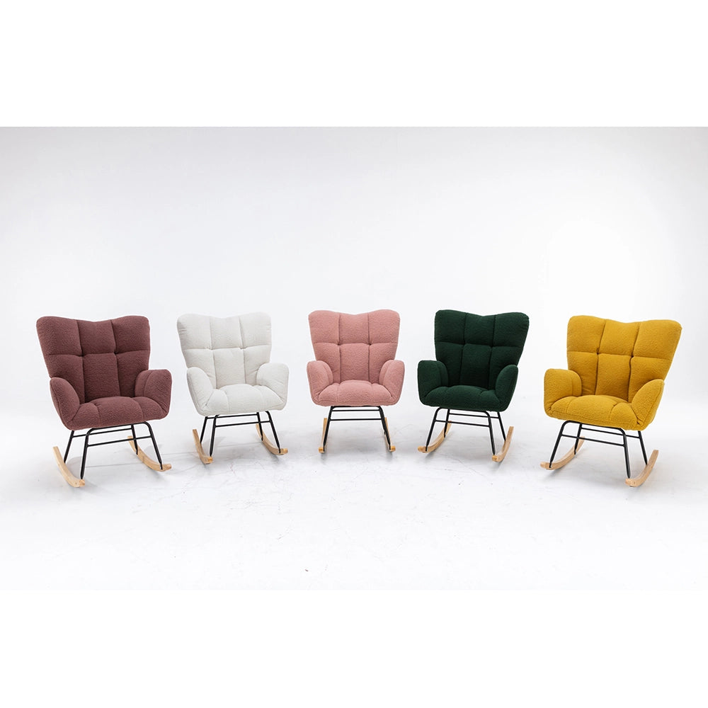 Poltrona a dondolo mid century in tessuto teddy - Xylo - Bianco - Rivestimento tuftato e seduta imbottita
