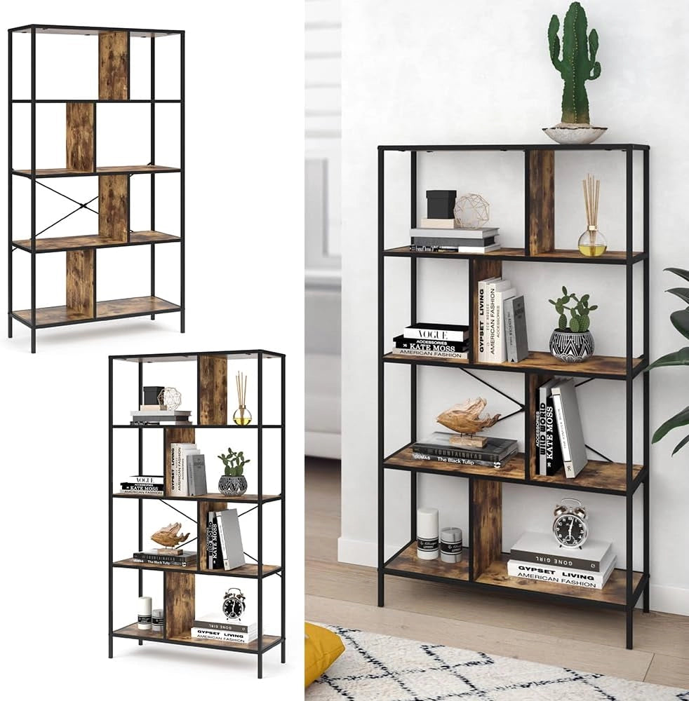 Divisorio per ambienti Fyrk, Legno antico, 80 x 146 cm, utilizzabile come divisorio con struttura in metallo e ripiani aperti