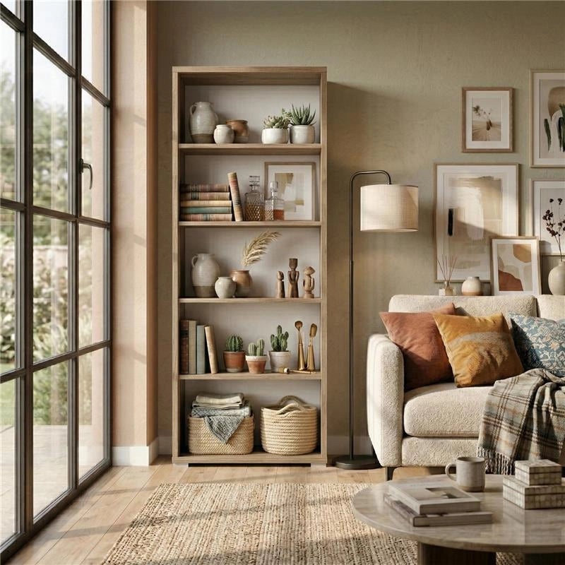LIBRERIA A GIORNO DA ARREDO IN LEGNO CON 5 RIPIANI 182X71X41 CM COLORE NOCE