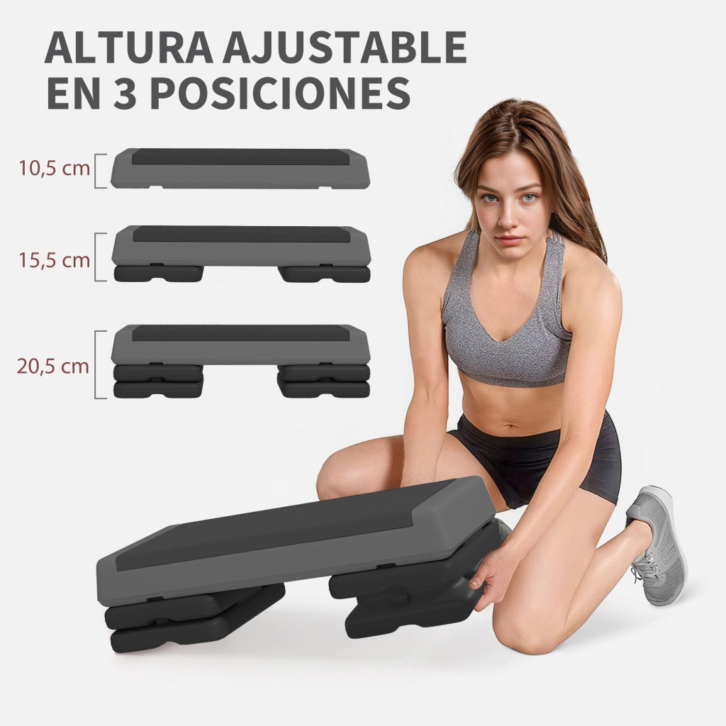 Step Aerobico Fitness ¨C Xylo ¨C Antiscivolo Altezza Regolabile 3 Livelli 77x36x20,5cm Grigio Nero