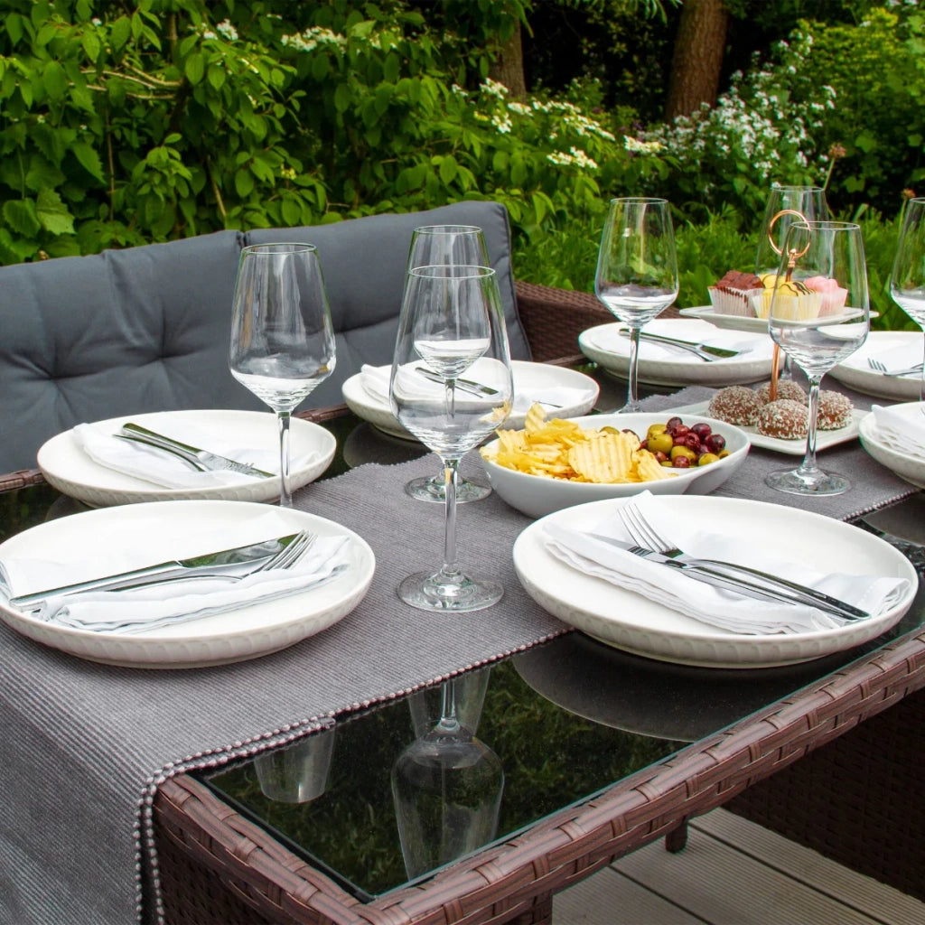 Set d'angolo in rattan Mobili da giardino Marrone Divano Sgabelli Tavolo Cuscini impermeabili 9 Posti