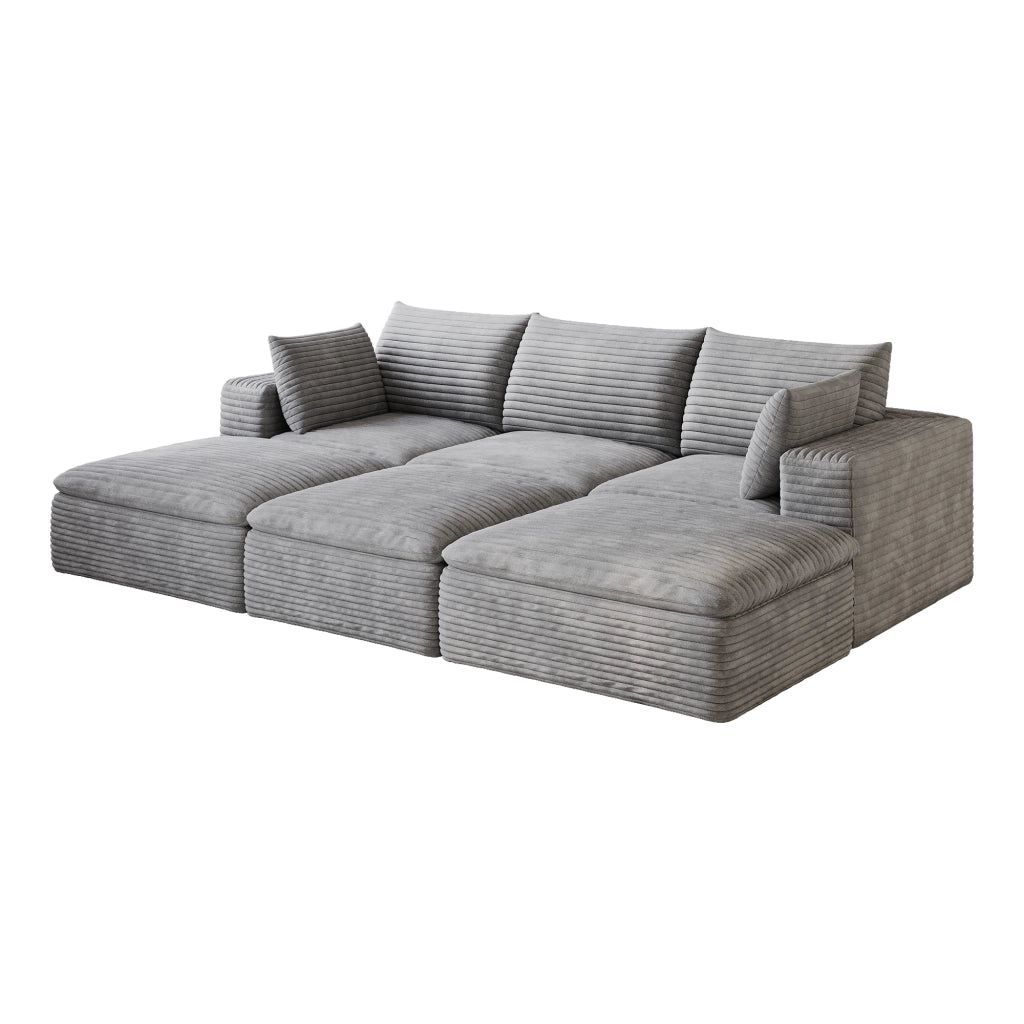 Divano Cloud 260cm in Velluto a Coste ¨C MINIMAL ¨C Grigio Scuro, Imbottito, Sfoderabile