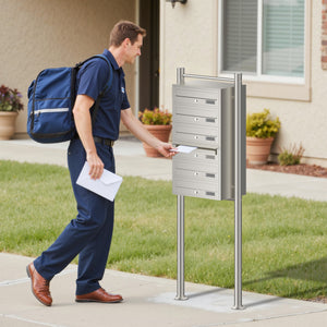 Cassetta postale condominiale autoportante 6 posti, acciaio inox, 1 modulo, 556 x 270 x 1500 mm