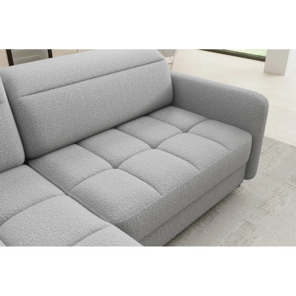 Divano trasformabile ad angolo sinistro BARNEA 208 cm grigio chinato con contenitore
