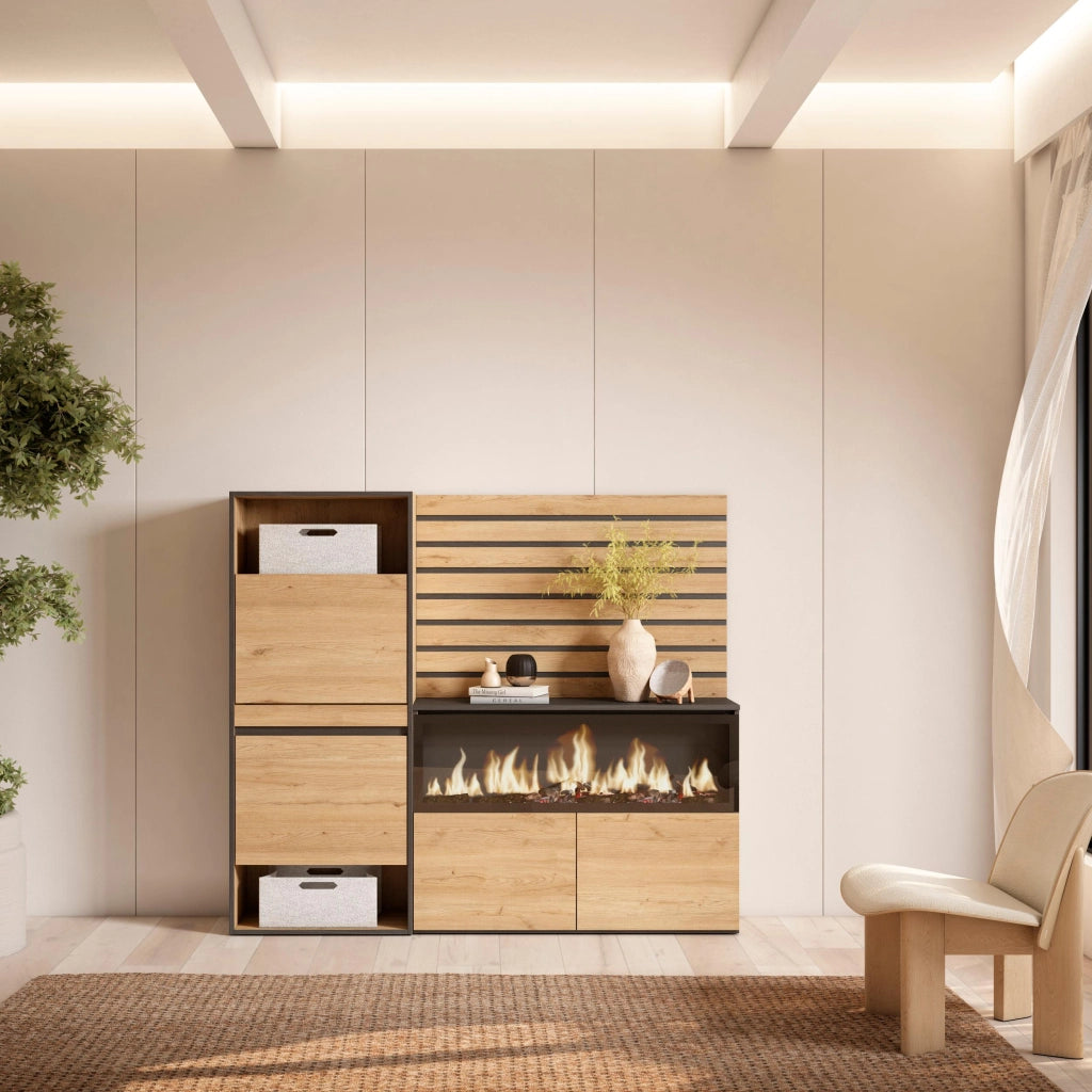 Scarpiera, 167x35x145cm, Camera da letto, Camino elettrico XXL, Pannelli Decorativi, colore Rovere RF3563