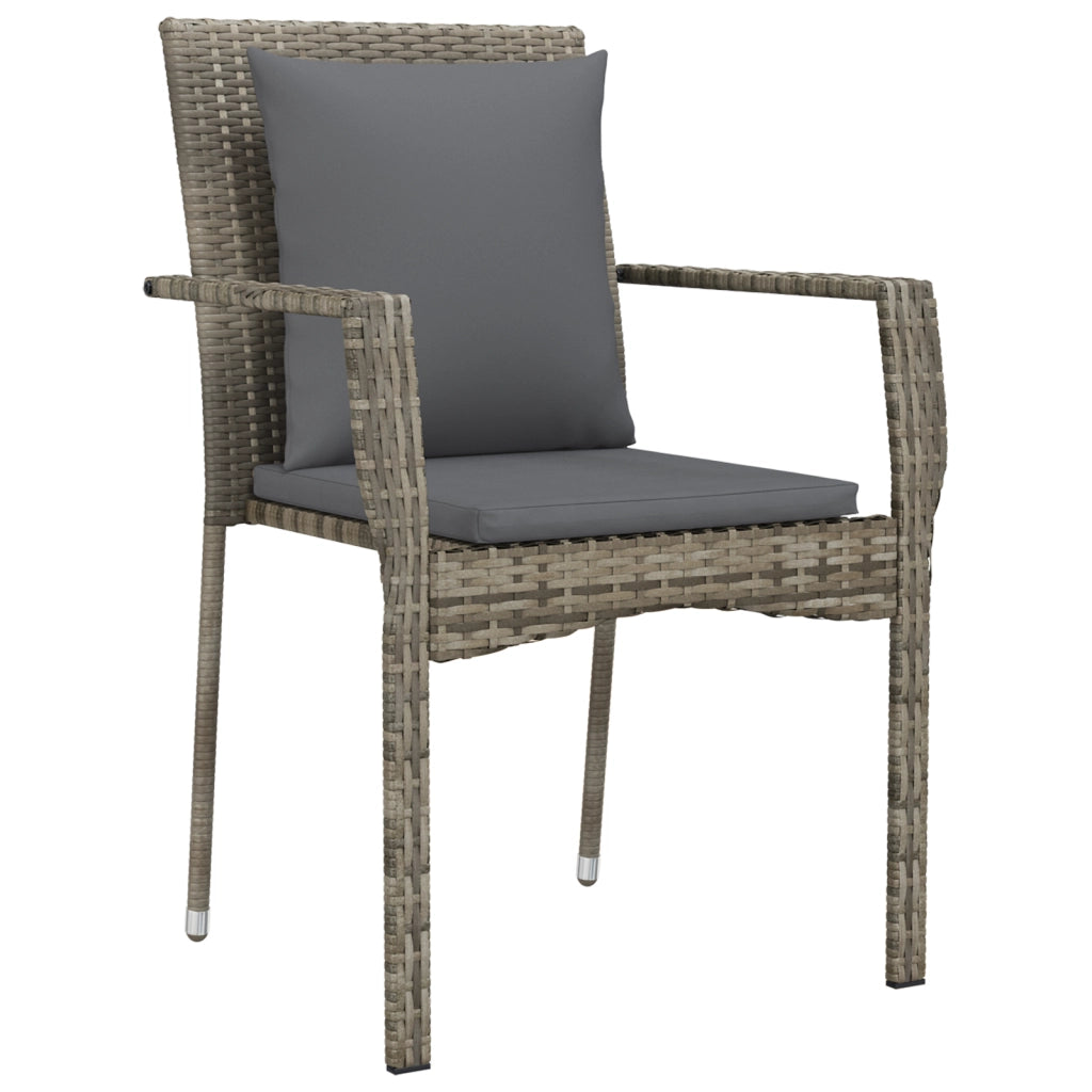 Set da Pranzo da Giardino 7 Pezzi con Cuscini Grigio Rattan Polimerico