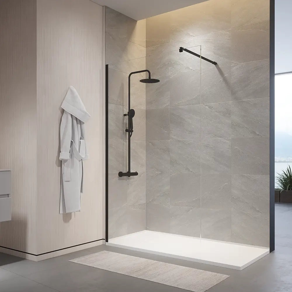 Doccia walk-in 80cm vetro temperato anticalcare 10mm trasparente profili neri | Naxos
