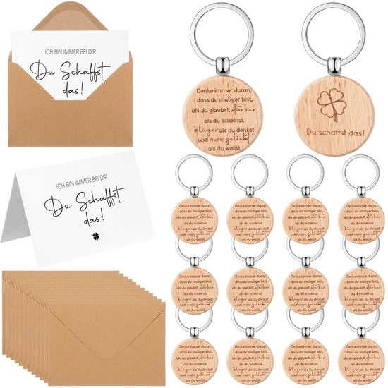 Sostegno per Chiavi in Legno - Carta di Auguri - Ringraziamenti per i Colleghi - Regali Motivazionali - Accessorio Emotivo per Chiavi