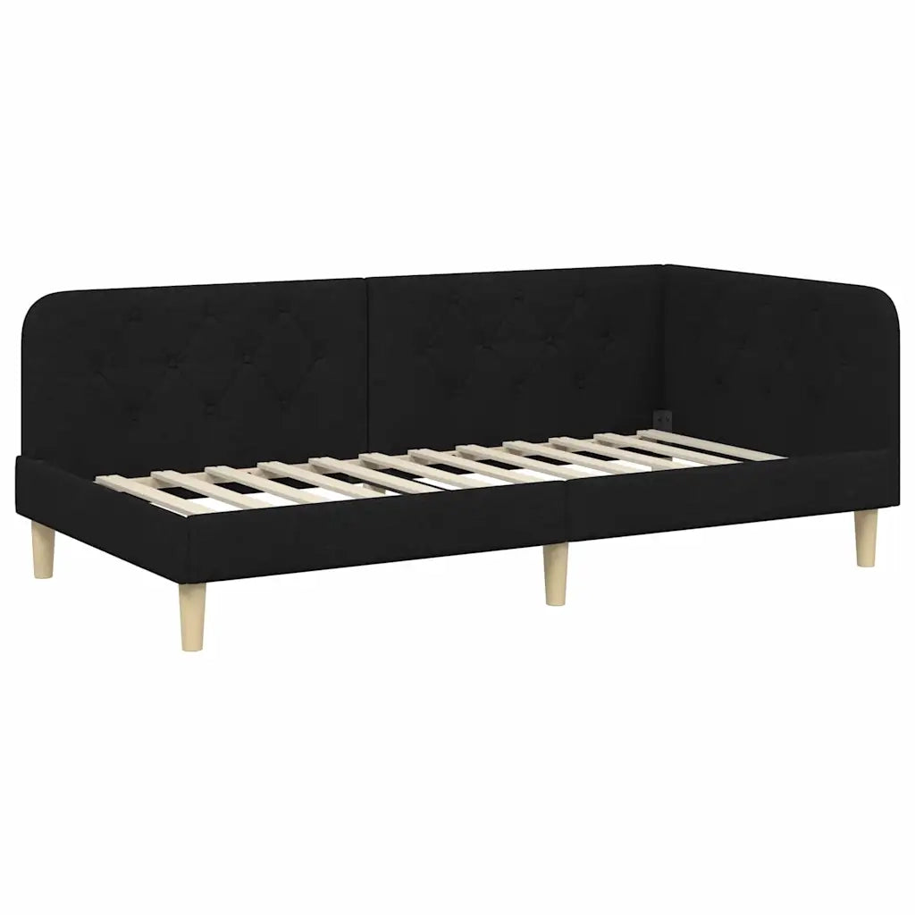 Letto singolo | Letto per adulti | Cornice del letto ad angolo Nero 90 x 190 cm Tessuto