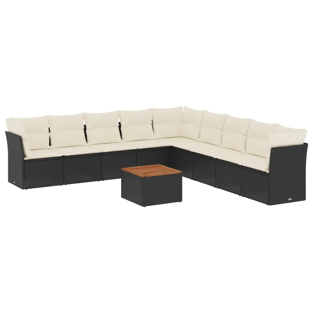 Set Divani da Giardino 10pz con Cuscini in Polyrattan Nero 3223690