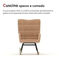 Poltrona a Dondolo Imbottita in Legno e Acciaio con Rivestimento Bouclé, 71x98x101 cm, Marrone