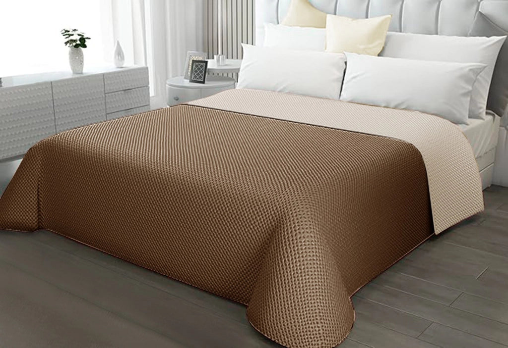 Trapunta Double Face SINGOLA 150x255 cm Coperta Morbida Copriletto Tinta Unita Marrone