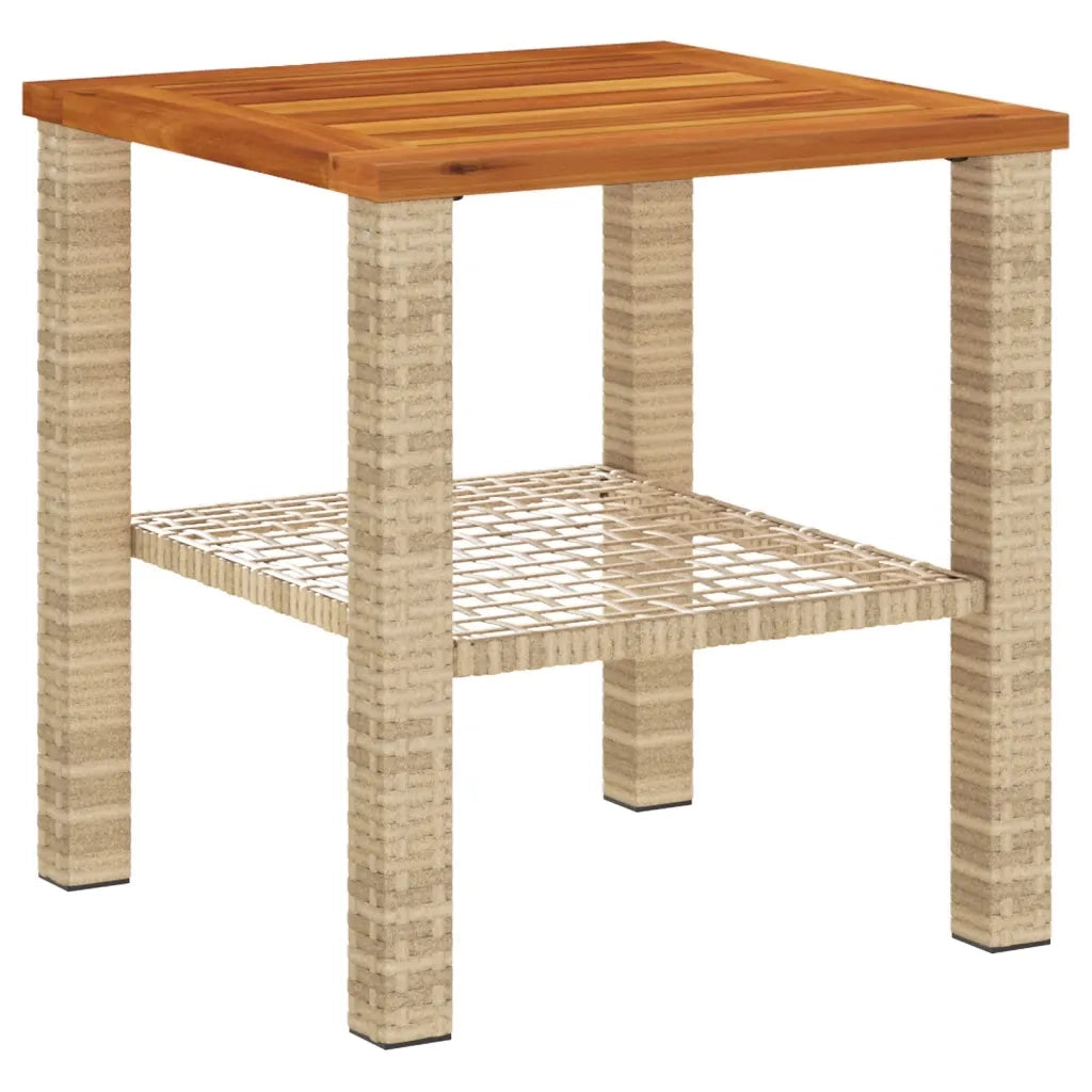 Tavolo da Giardino | Tavolino da esterno Beige 40x40x42 cm Polyrattan e Legno Acacia