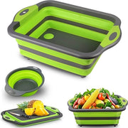 Snijplank Opvougbile con Drenaggio, Piatto di Cottura in Silicone di Classe Alimentare, Snijplank, Lavandino, Rubinetto di Scarico, Set di Straniatura per la Cucina, il Campeggio e le Picnic (con una Ciotola Opvougbile)