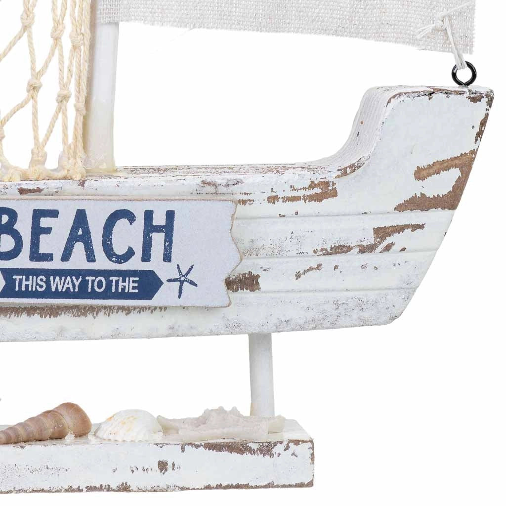 Figura decorativa a forma di barca in legno bianco, 21x5x46h cm