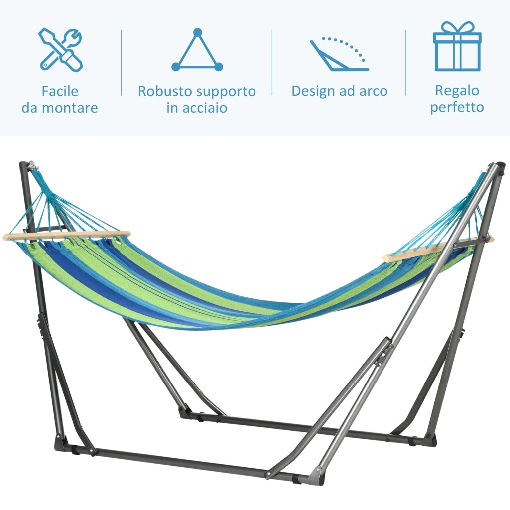 Supporto con Amaca Autoportante Pieghevole in Cotone e Acciaio, 270x100x94cm