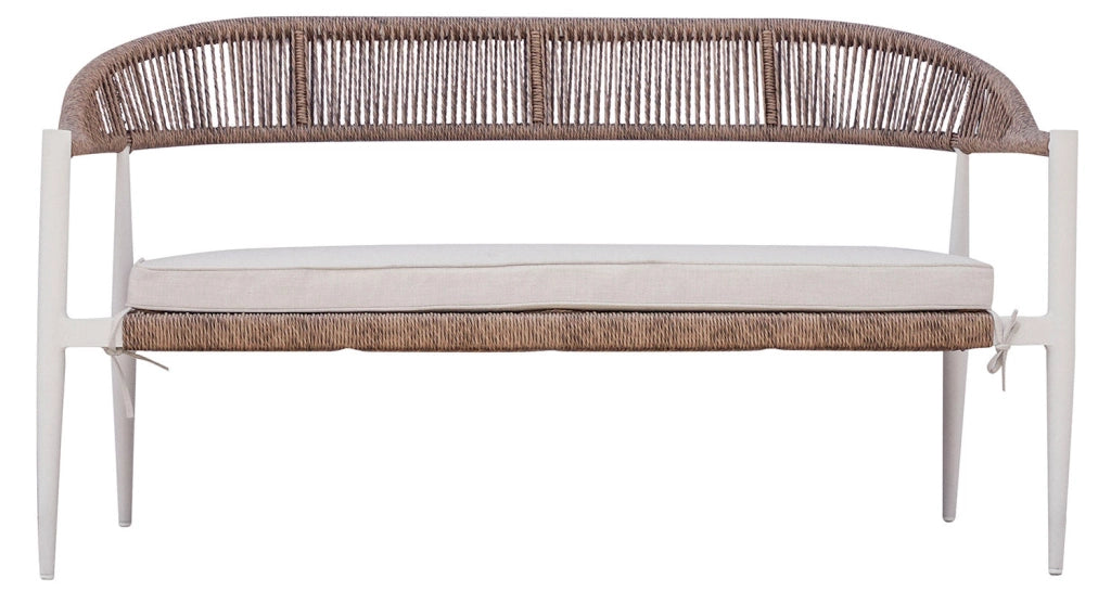 Set Salotto da Giardino Divano 2 Poltrone e Tavolino Milano In Alluminio Bianco con Cuscini Ecrù