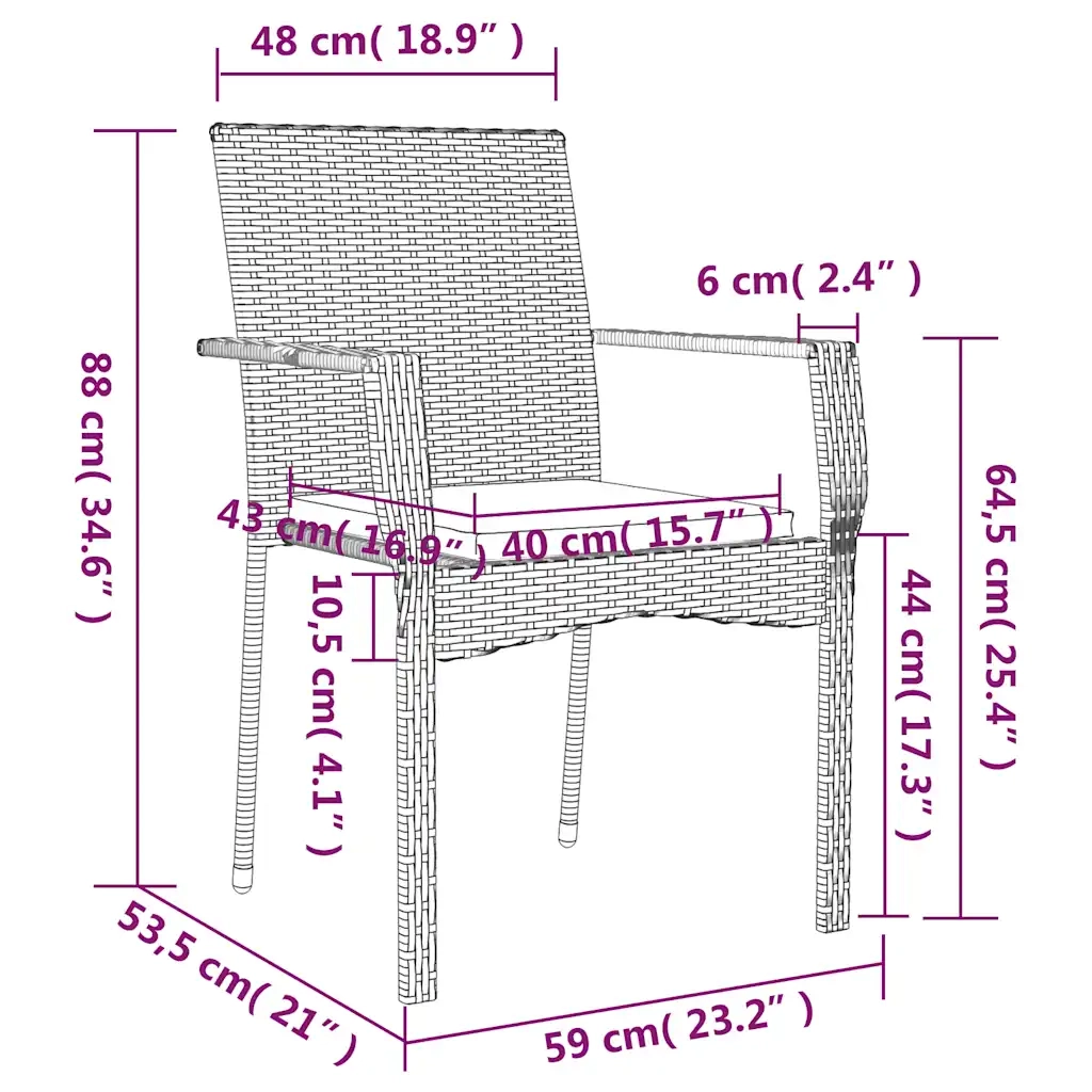 Set da Pranzo da Giardino 7 pz Nero con Cuscini in Polyrattan 3213502