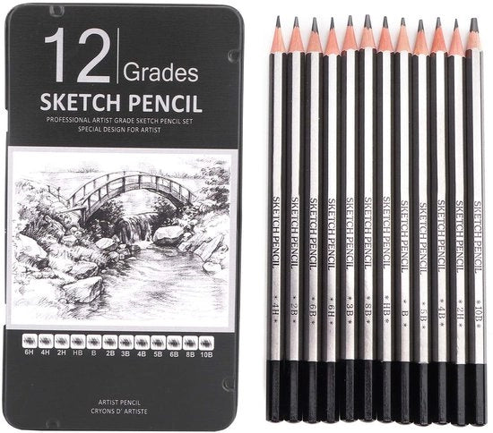 Set di matite grafite professionale 12 pezzi - set di matite da disegno - matite da schizzo - sensazione di scrittura morbida - legno di abete di alta qualità - facile da trasportare