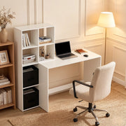 Scrivania con libreria e scomparti laterali con cassetti in tessuto in legno bianco moderna 110 × 74 × 50 cm