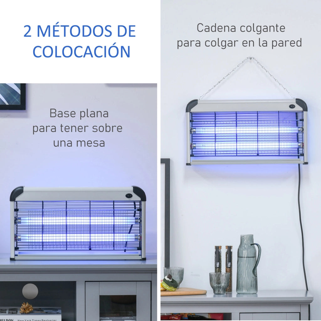 Lampada Antizanzare Elettrica 30W UV ¨C zephmum ¨C Argento 48,5x8,5x26,5 cm