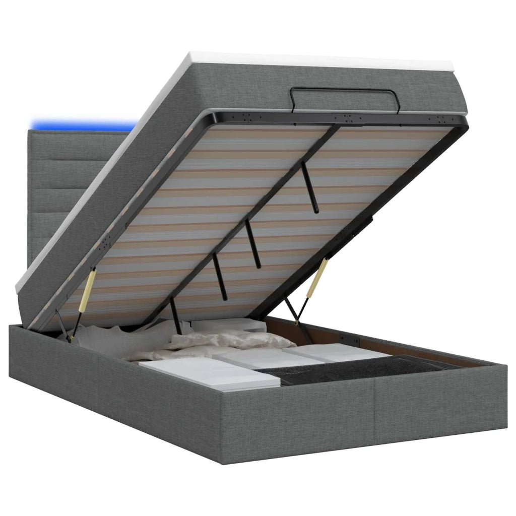 Letto Ottomano con Materasso e LED Grigio Scuro 120 x 200 cm 3457980