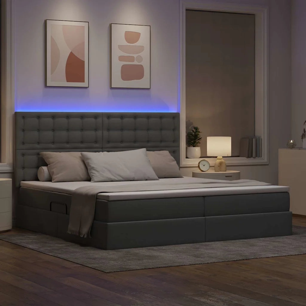 Letto con contenitore LED e materasso Grigio Chiaro