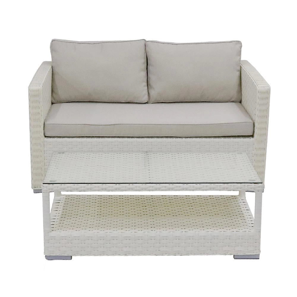 Set Salotto da Giardino Divano 2 Poltrone e Tavolino Kios Avorio