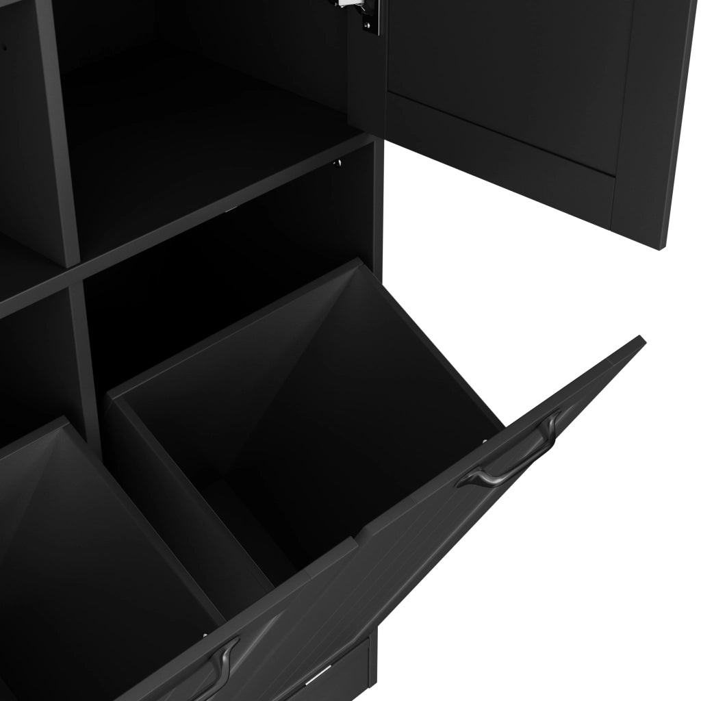 Mobile bagno in MDF 78 x 35 x 172,7 cm, con finitura laccata resistente all¡¯umidit¨¤, 2 cesti portabiancheria, 1 anta e ripiani regolabili, nero