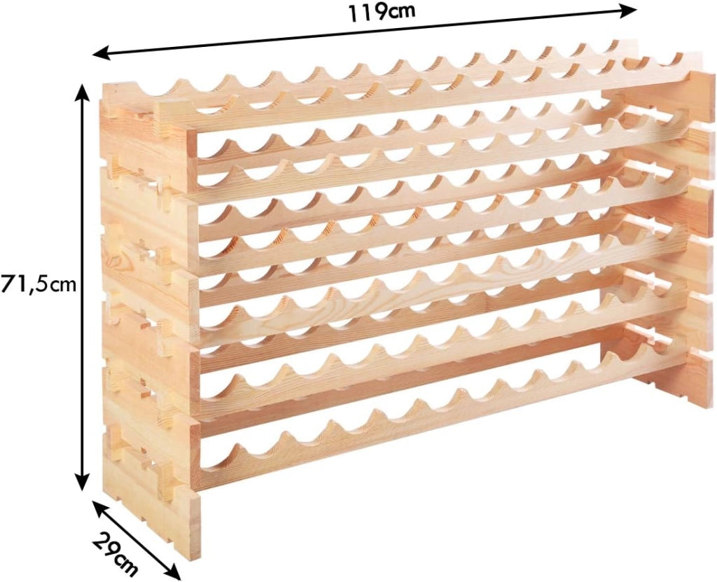 Porta Bottiglie di Vino per 72 Bottiglie, Porta Vino da Terra Impilabile Espandibile, Cantinetta Vino Legno per Angolo Bar, Salotto, Cucina, Bistrot, Ristorante, 119 x 29 x 71,5 cm, Naturale