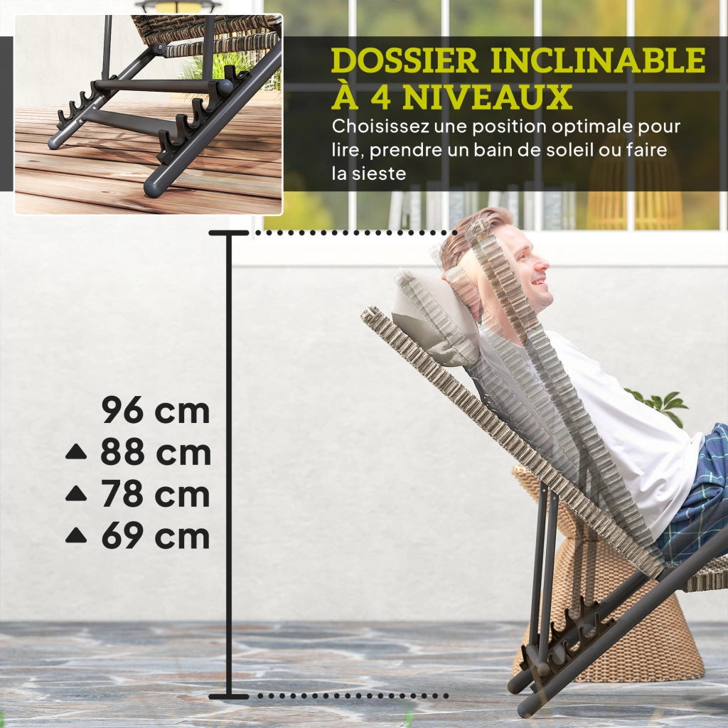 Chaise Longue in Resina Intrecciata ¨C zephmum ¨C Marrone 156x62x96cm