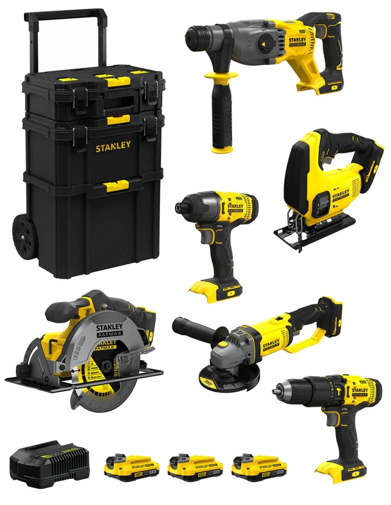 STANLEY FatMax Kit SVK600 (SFMCH900 + SFMCG400 + SFMCD711 + SFMCF800 + SFMCS500 + SFMCS600 + 3 x 2,0Ah + Caricabatteria + Caddy)