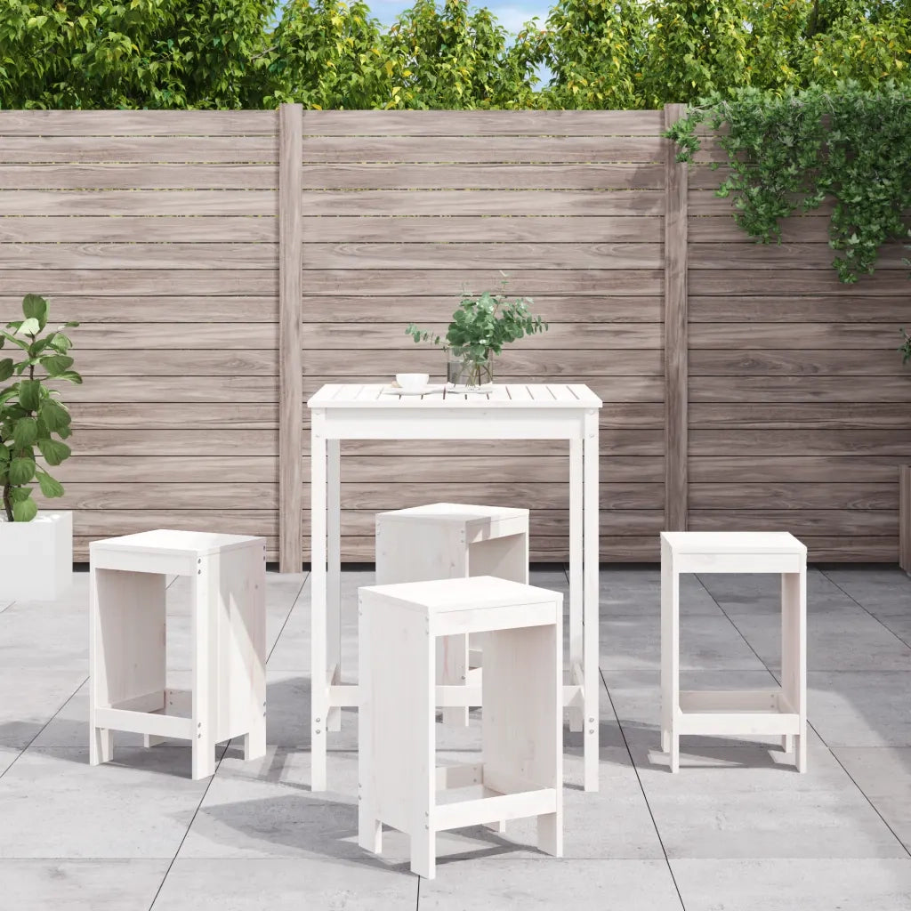 Set Bar da Giardino 5 pz | Set Salotto da Giardino Bianco in Legno Massello di Pino