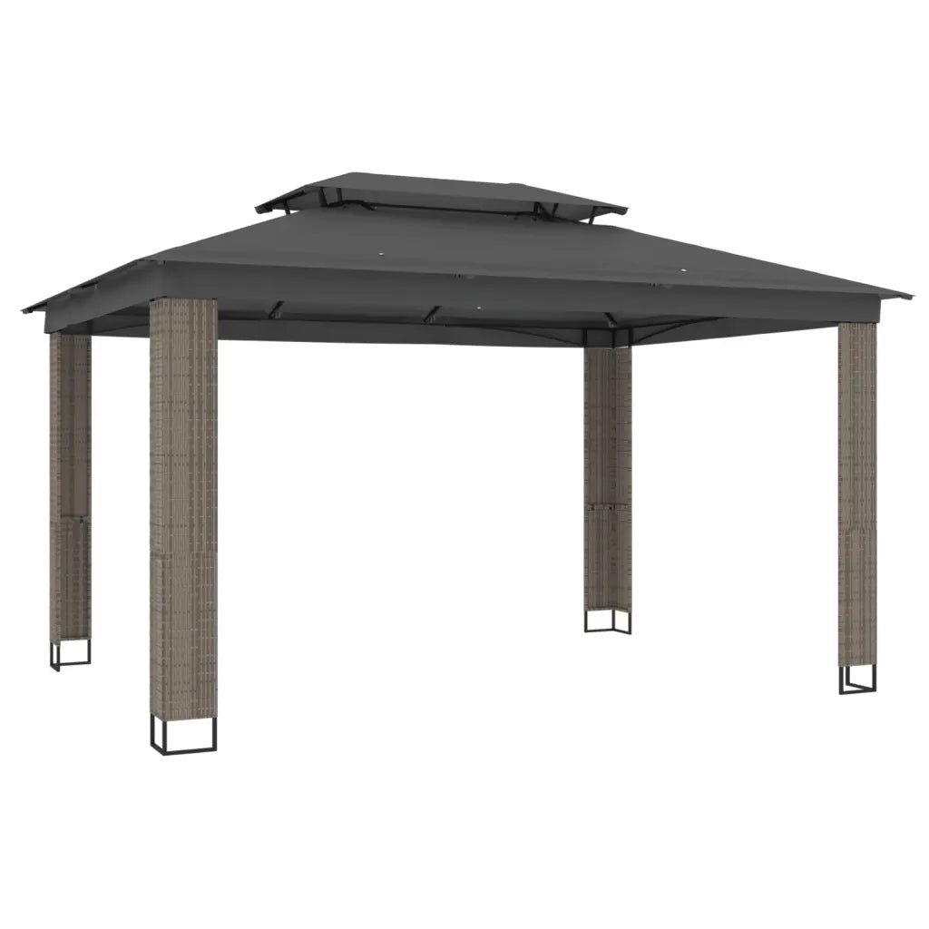 Gazebo con Tetto Doppio Antracite 3,94x2,96 m in Acciaio