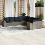 Set Divani da Giardino 10 pz con Cuscini Grigio in Polyrattan 3223110