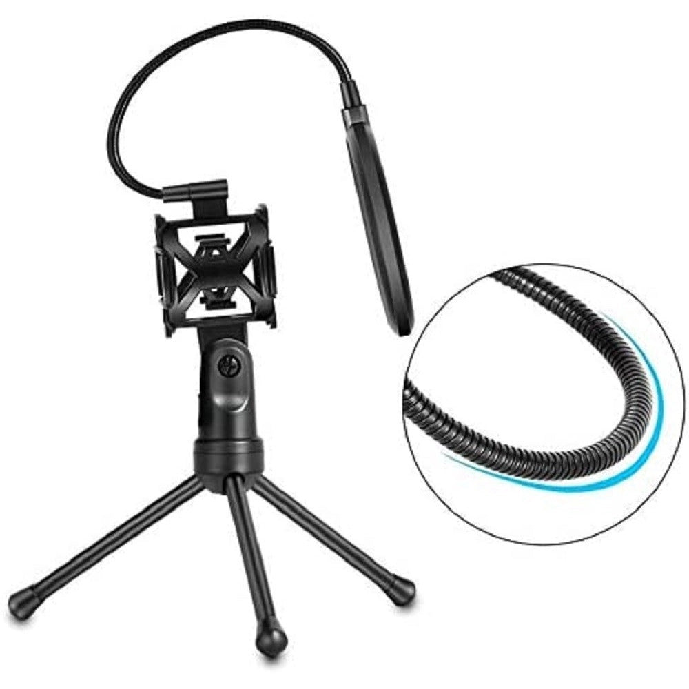 Trade Shop - Supporto Mini Microfono Tavolo Ps-2 Kit Filtro Anti Pop Treppiedi Ragno Microfono -