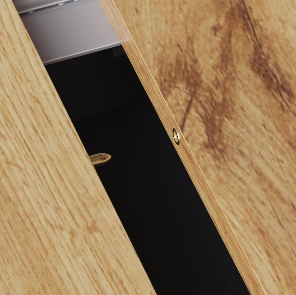 Tavolo allungabile 110-140x80x75 cm con contenitore; MDF nero e naturale