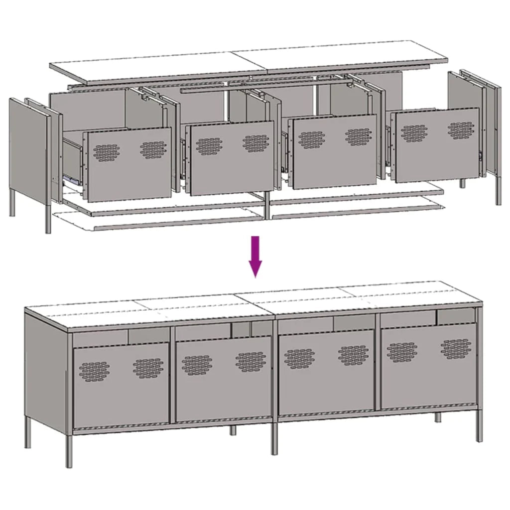 Mobile TV multimediale scaffale TV credenza TV sala da pranzo soggiorno camera da letto antracite 135 x 39 x 43,5 cm acciaio laminato a freddo antracite 02_0026393