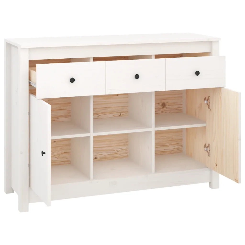 Credenza Bianca 100x35x74,5 cm in Legno Massello di Pino 814550