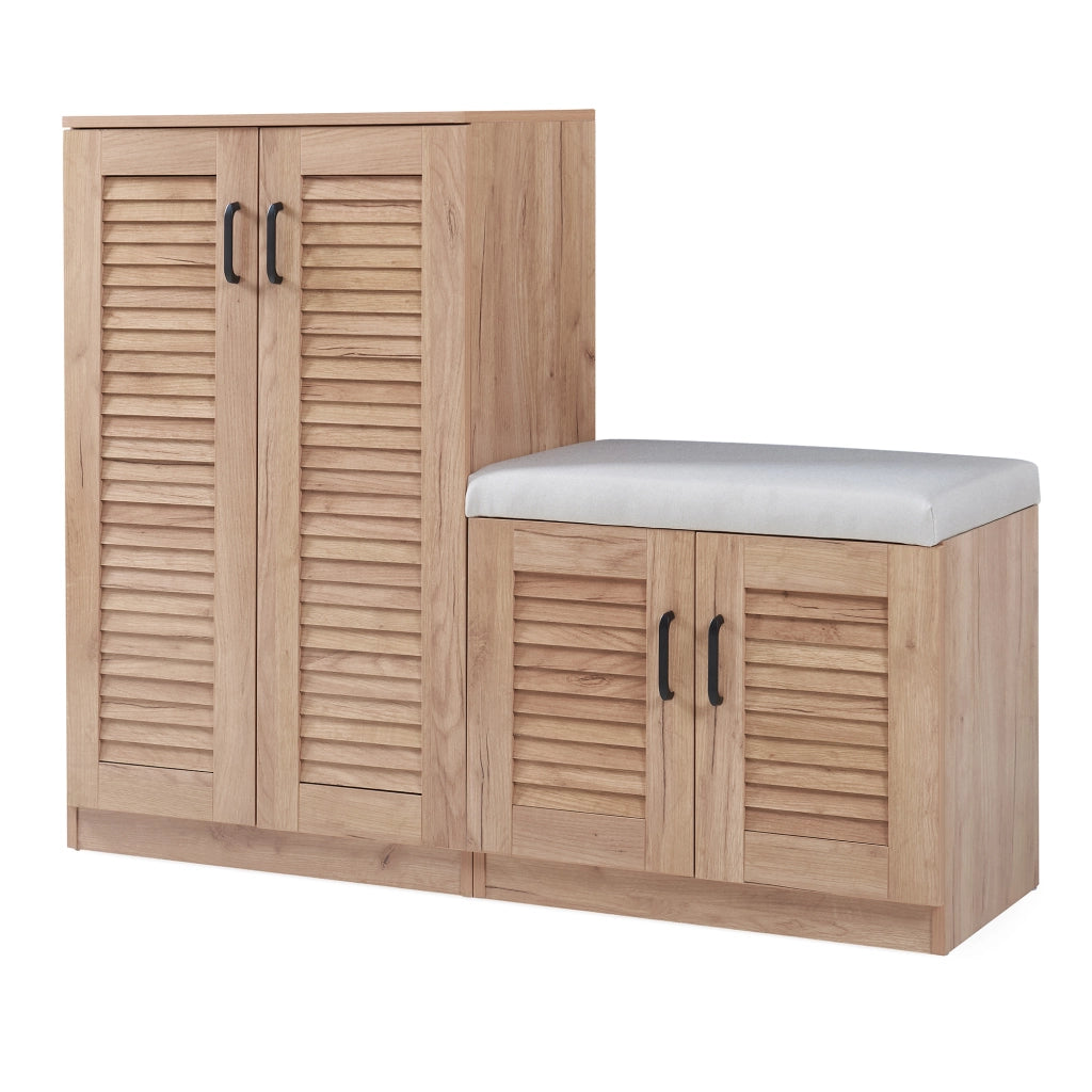 Set Løten di Armadio Scarpiera e Panca 97 x 120 x 36 cm Effetto Rovere [en.casa]