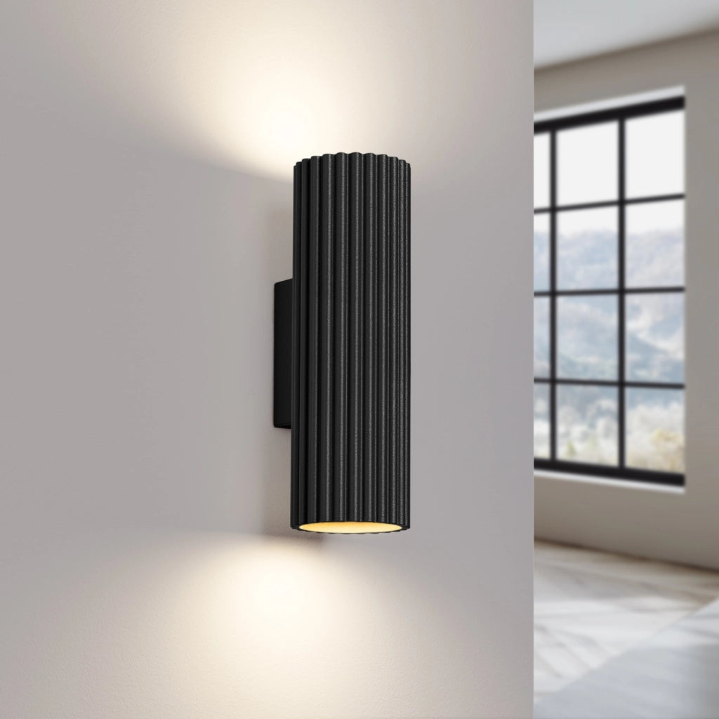 Applique tubo nero rigato 20cm su/giù 2xGU10 GRAVIO PureLume