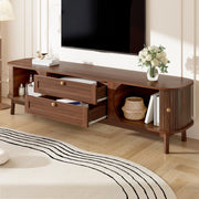 OKWISH Mobile TV con Ante Scorrevoli e Cassetti, Gambe in Legno, per Soggiorno, MDF, Noce, 170 x 39,5 x 46 cm