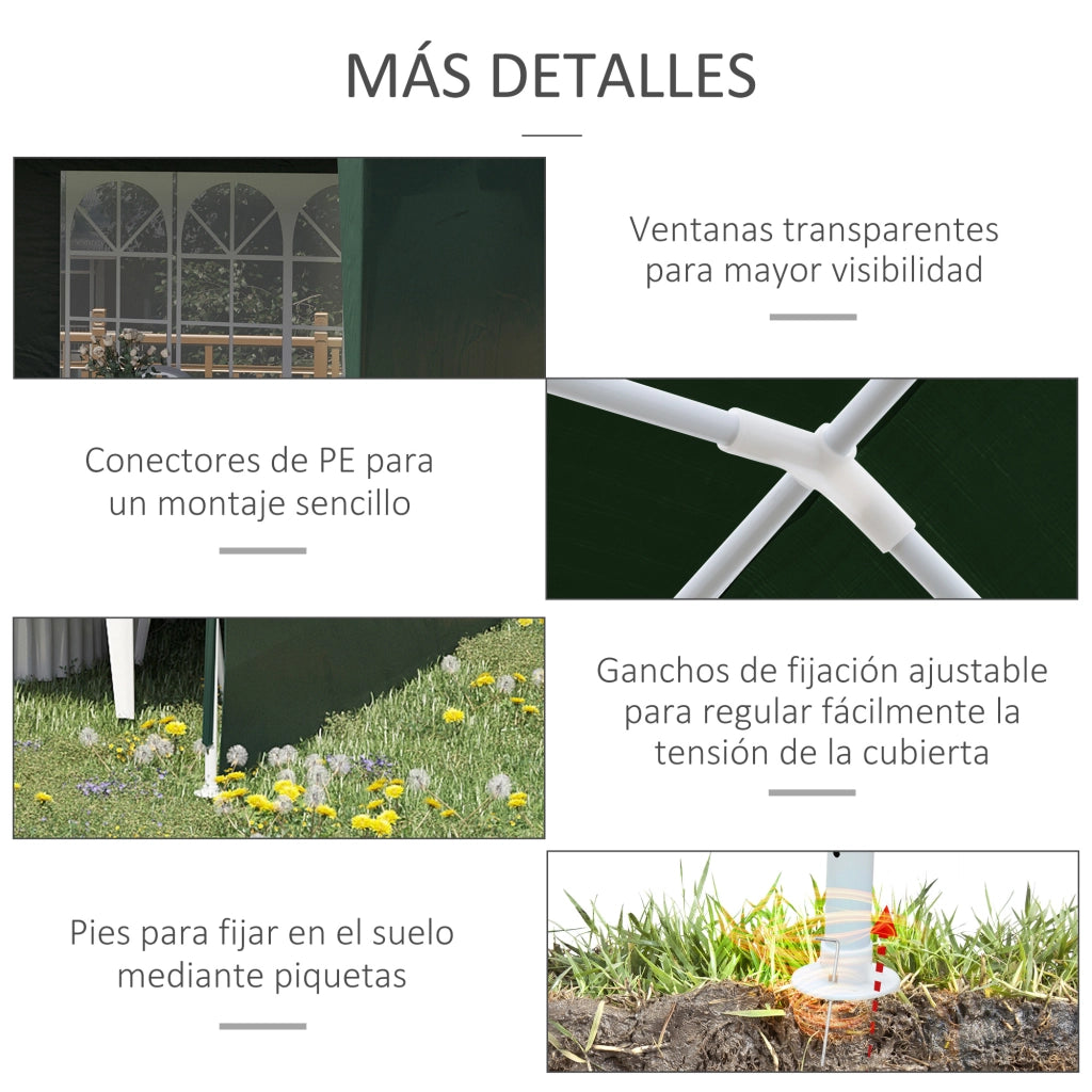 Tenda da giardino 6x3m con 4 pareti e 2 finestre ¨C zephmum ¨C Verde