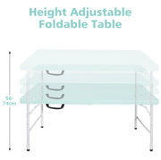 Tavolo pieghevole portatile 125 x 61 cm regolabile in altezza; plastica e ferro; blu