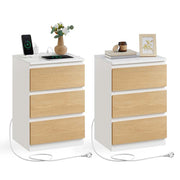 Comodino con multipresa tavolino con 3 cassetti 2 prese CA 2 porte USB frontali dei cassetti smussati per soggiorno camera da letto ufficio beige moderno 12_0007615
