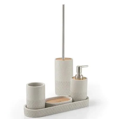 Portaspazzolini bagno grigio in cemento e bambù serie Gedy Afrodite